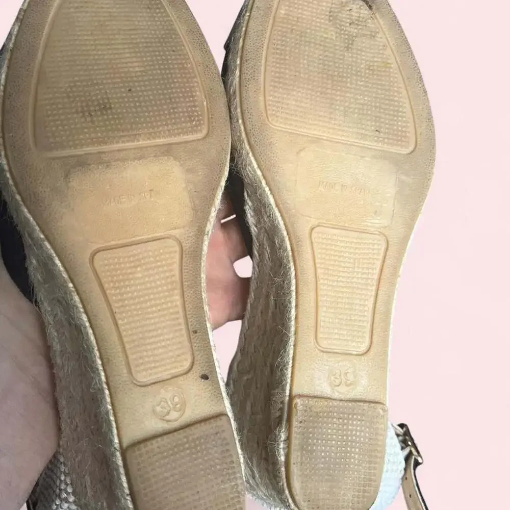 Sargasso & Grey Navy Blue Woven Wedge Mary Jane Espadrilles EU 39 Summer Beach